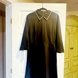 Kate Spade XL Black Sheath Dress with Peter Pan Chrystal embellished Collar NWT